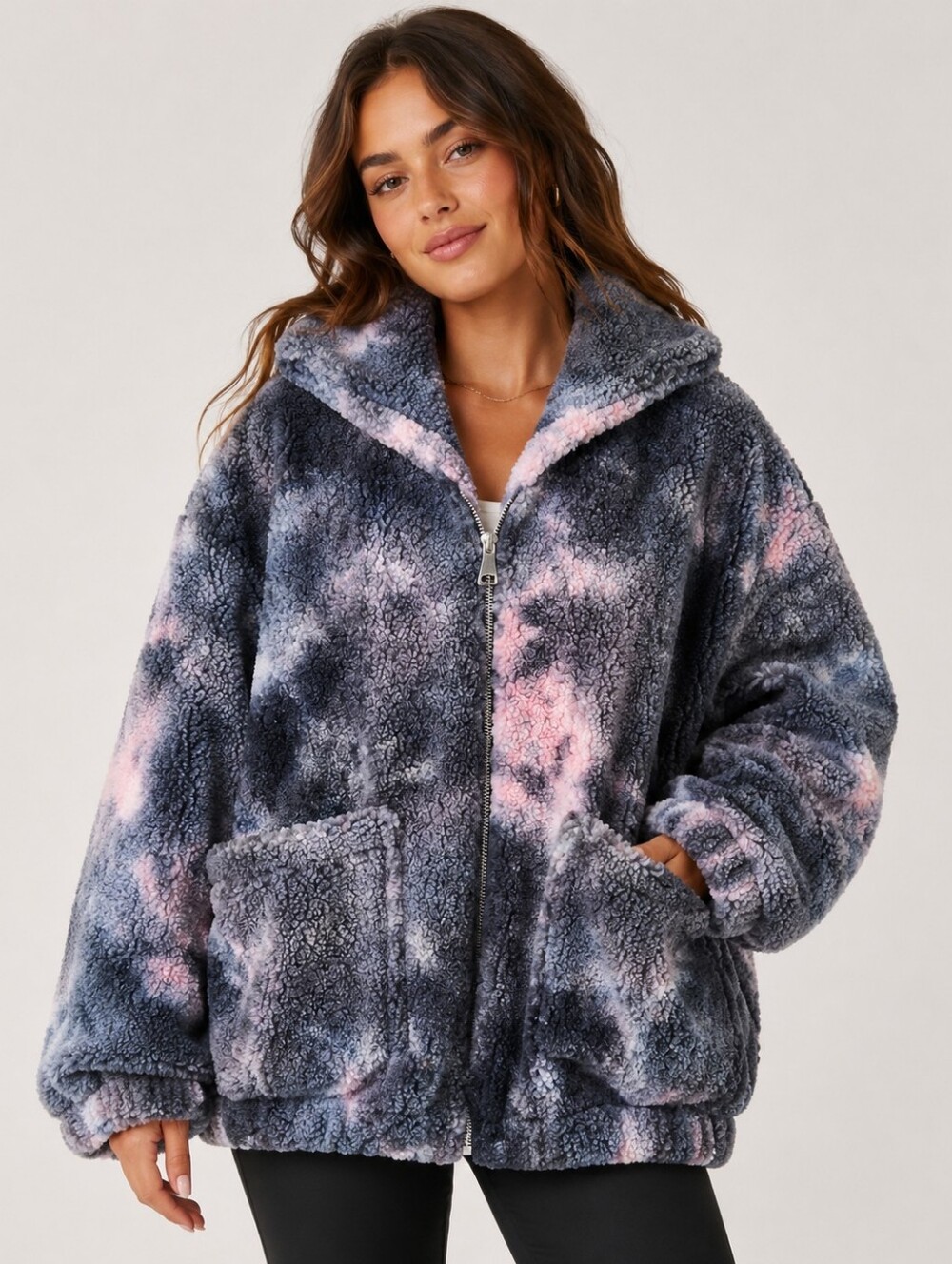 Sugar Thrillz Angel For Hire Tie Dye Sherpa Jacket Large NWT